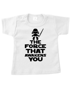 wit babyshirtje met de tekst the force that awakens you