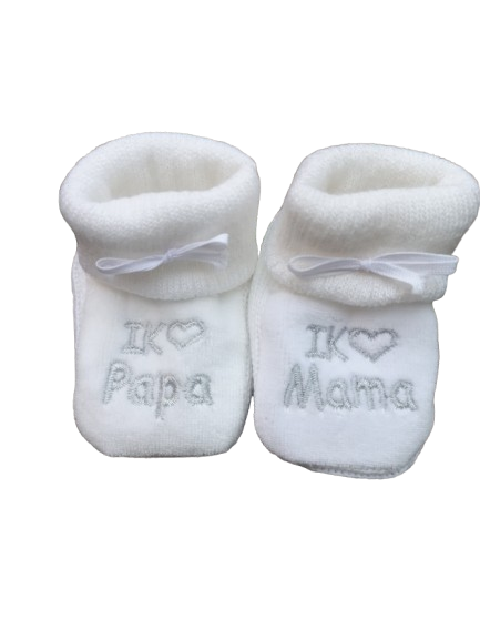 Slofjes i love papa mama wit