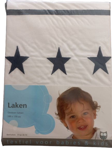 Laken met donker blauwe sterren en bies