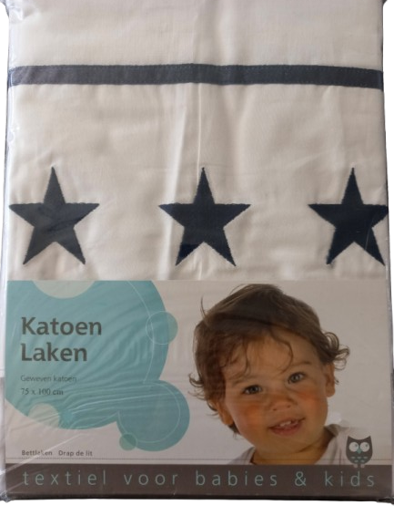 Laken met donker blauwe sterren en bies