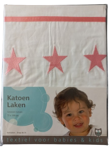 Laken met koraal roze sterren en bies 75 x 100