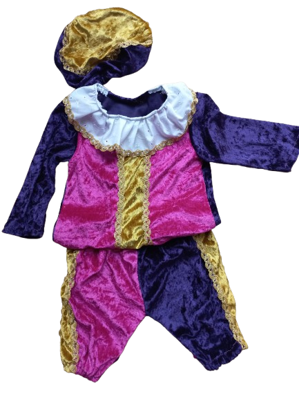 Pietenpakje maat 80 paars en roze met goud