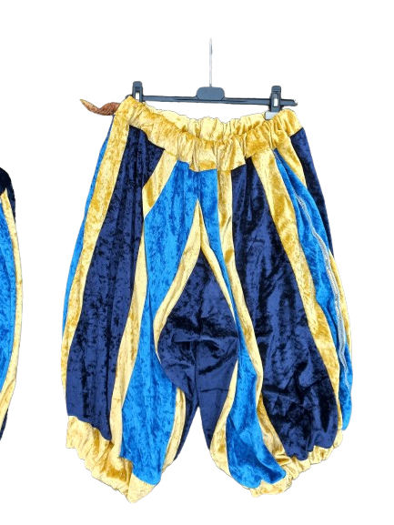Pietenpak maat M blauw geel en goud
