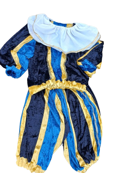 Pietenpak maat M blauw geel en goud