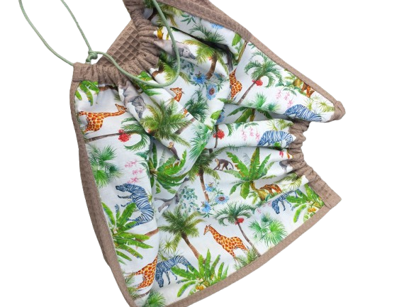 Weegdoek wafel taupe met jungle dieren