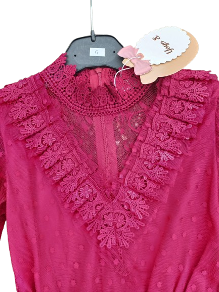 Hals kanten bordeau jurk