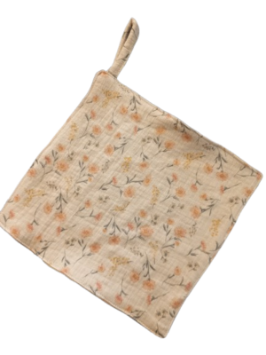 Speendoekje beige met oranje bloemetjes