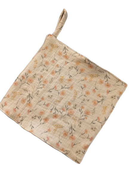 Speendoekje beige met oranje bloemetjes