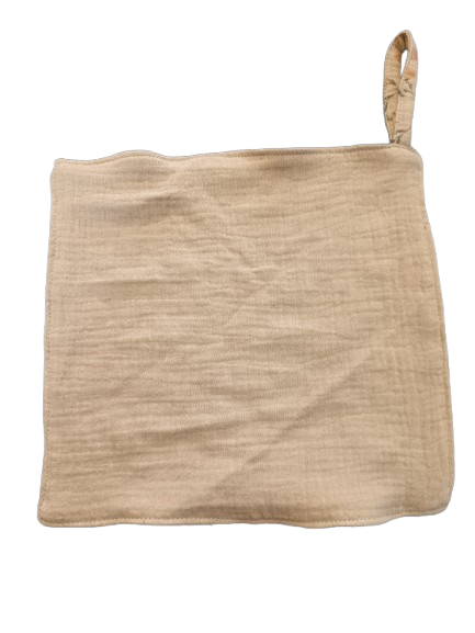 Speendoekje beige met oranje bloemetjes. achterkant