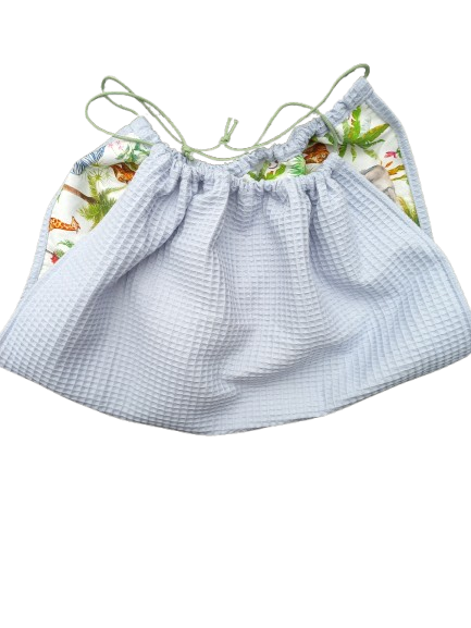 Weegdoek wafelkatoen lila met jungle dieren