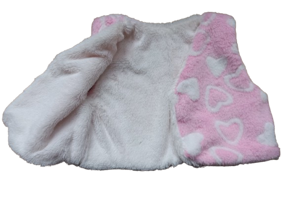 Bodywarmer roze fleece met witte hartjes 2