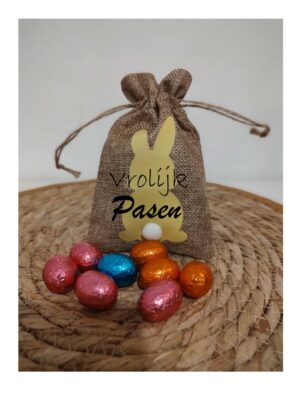 jute zakje geel pasen met naam