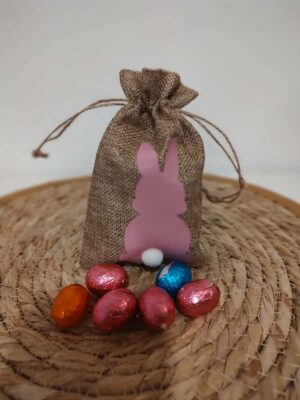 Paaszakje roze met haasje en staartje