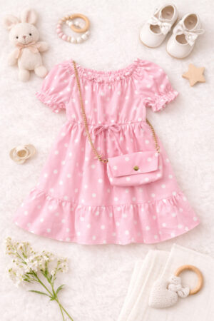 Jurk rose witte stip Roze met witte stippen jurk