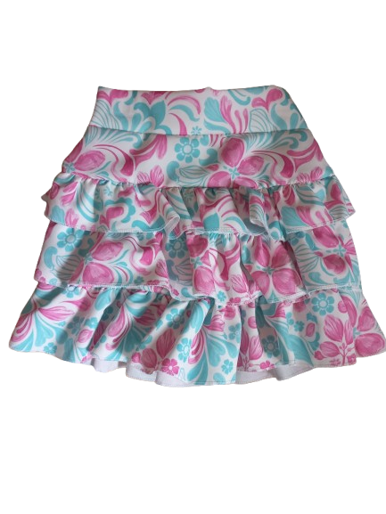 stroken rokje aquablauw met roze