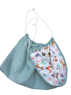 Weegdoek wafel oud groen met bosdieren
