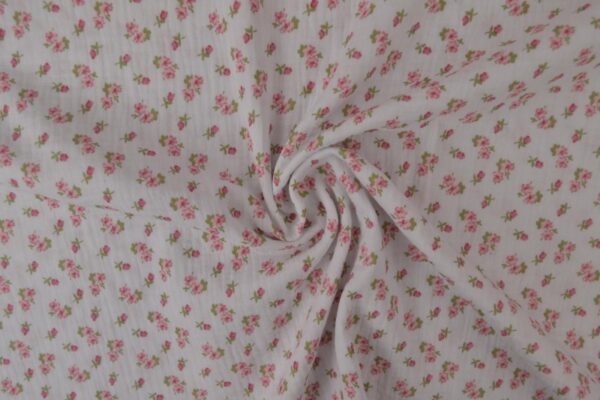muslin-print-10-00 Hydrofieldoek wit met roze roosjes