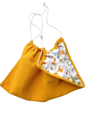 Weegdoek wafel geel met diertjes Weegdoek wafel geel met beige diertjes